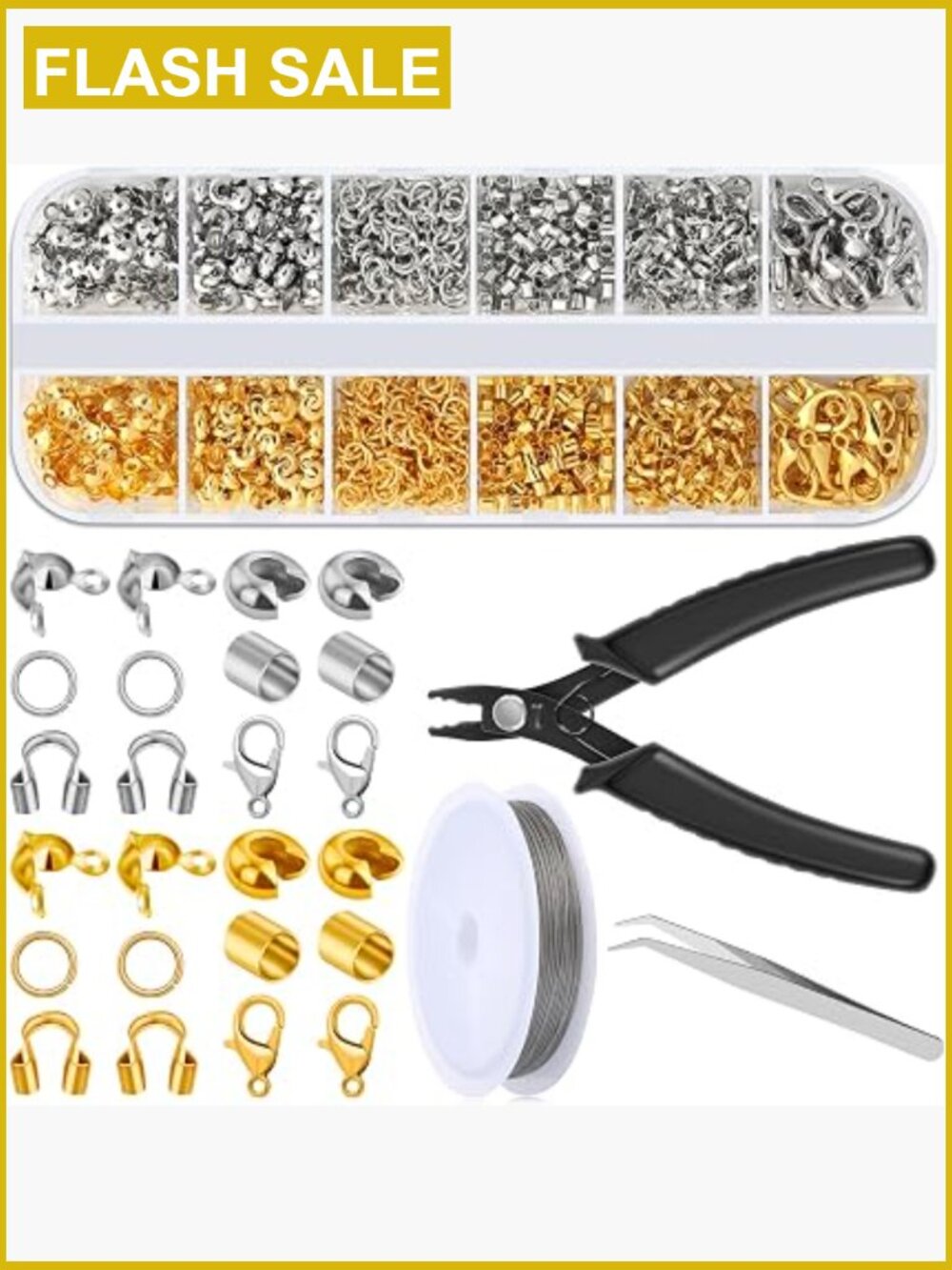 1200 Pcs Crimp Beads Kit Jewelry Making Supplies with Pliers & Wire